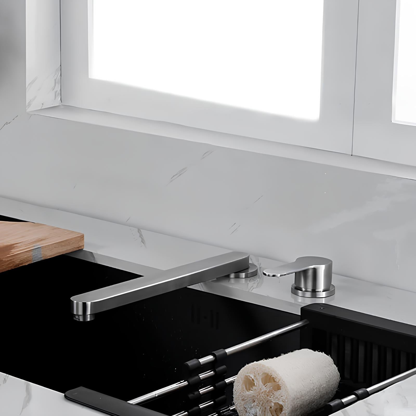 Robinet cuisine rétractable inox gris brossé