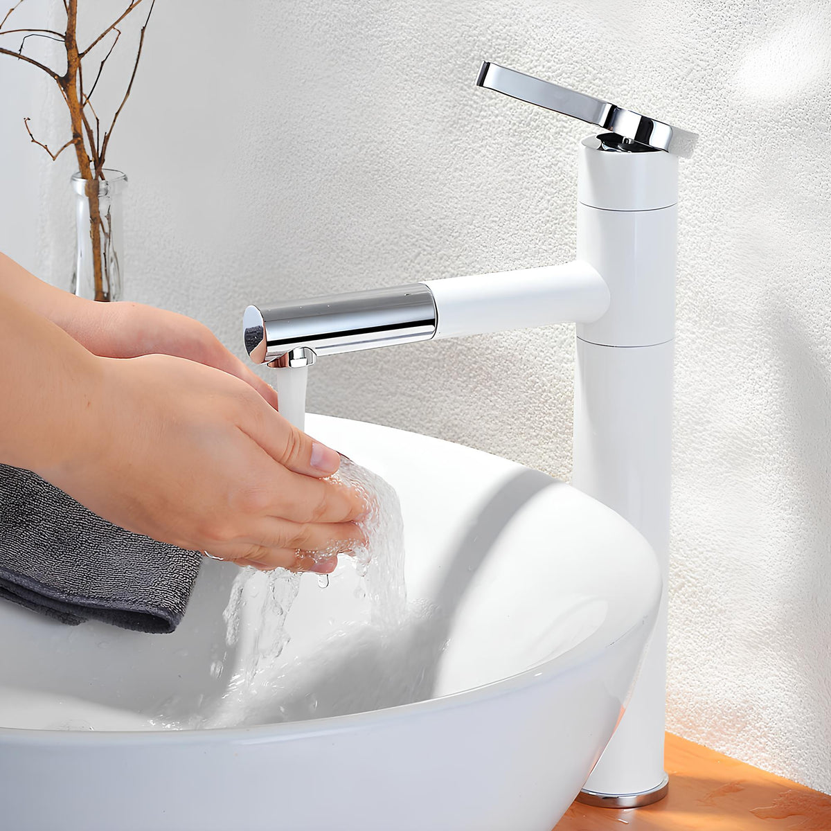 Robinet vasque blanc bec pivotant monocommande L'art du robinet