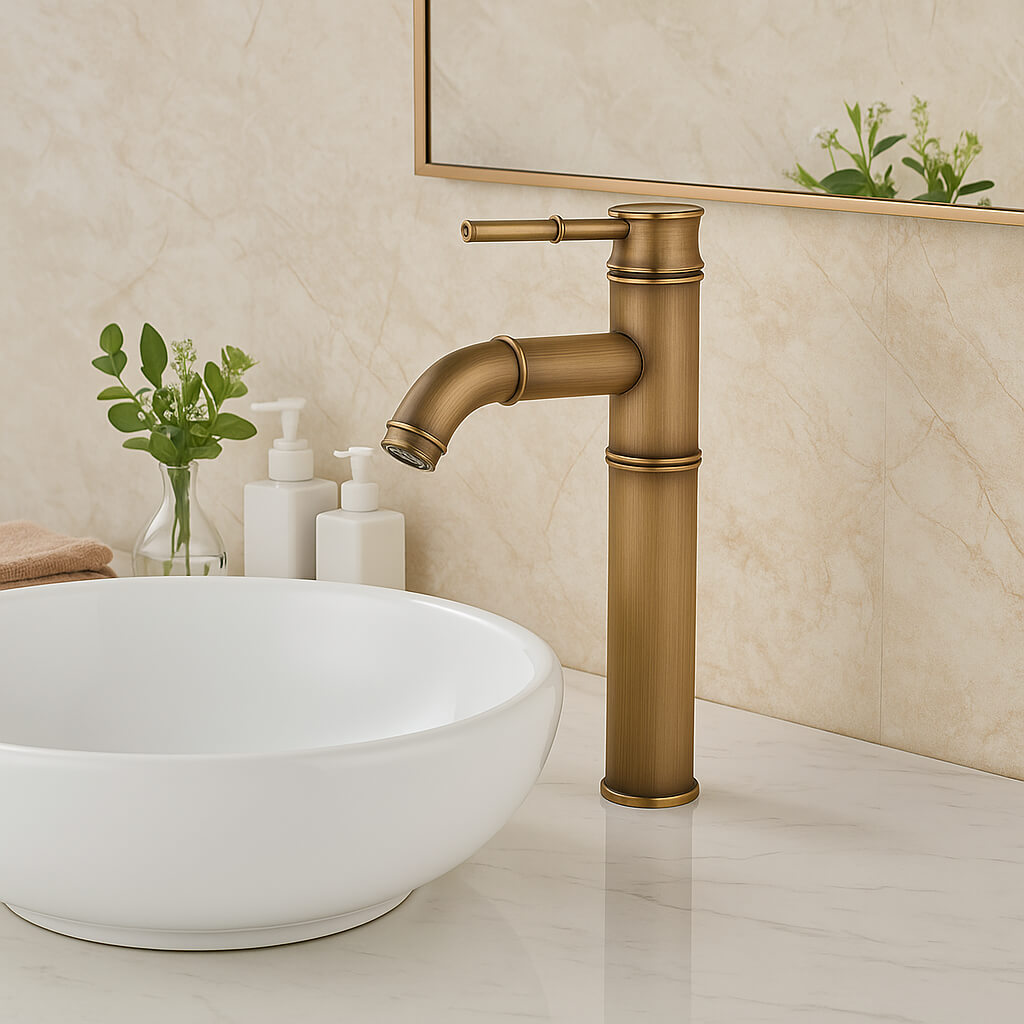 Robinet vasque design bambou laiton brossé L'art du robinet