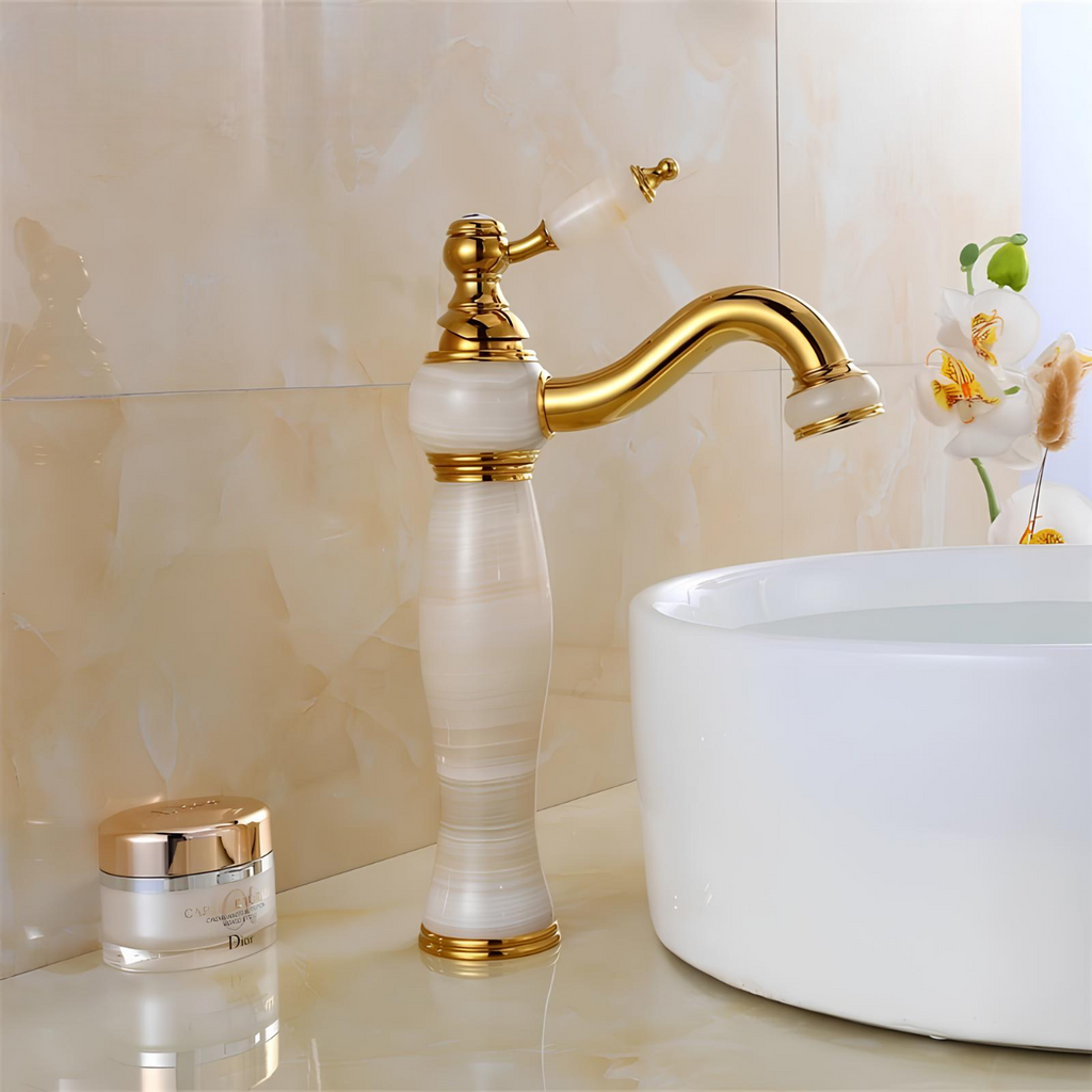 Robinet vasque marbre laiton doré luxe L'art du robinet