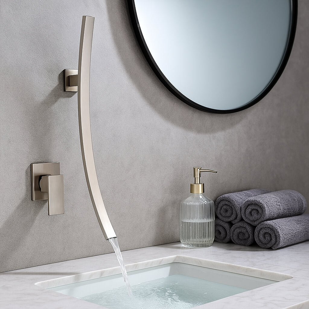 Robinet vasque mural cascade 70 cm encastré L'art du robinet